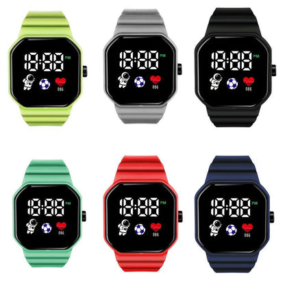 Digital Watches Men and Women Sports Watches LED Digital Clock Astronaut Silicone Strap Fashion Square Men and Women Electronic Clock Student Watches Birthday Gift