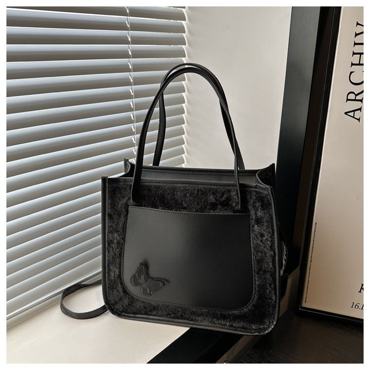 Tote Bags shoulder bag Butterfly decorative Mariposa Tote PU leather with Fluffy bag