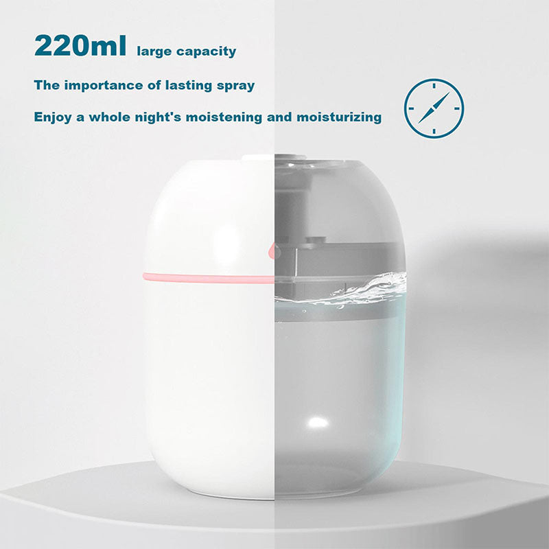 Portable Water Drop Humidifier USB Desktop Indoor Air Atomization Humidifier Household Mute Large Spray Humidifier 220ML Diffuser LED Lamp Diffuser Car Purifier LED Night Light