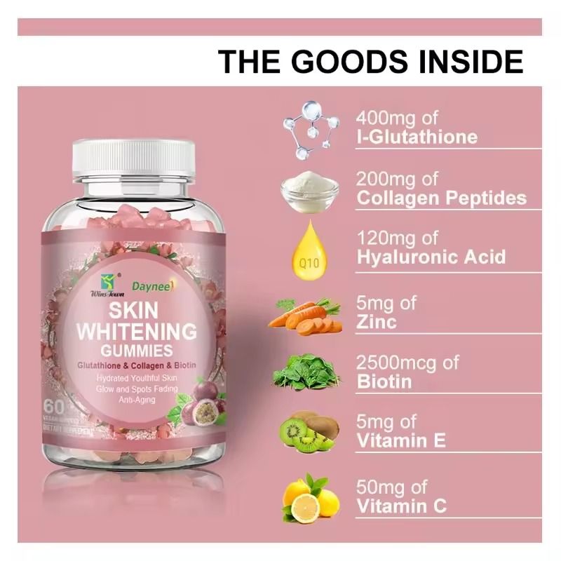 WinsTown Daynee Whitening Gummies Fudge L-Glutathione & Collagen Gummies Beauty Vitamin Anti-aging whitening gummies for Skin Supplement Youthing Glowing Skin Supplement