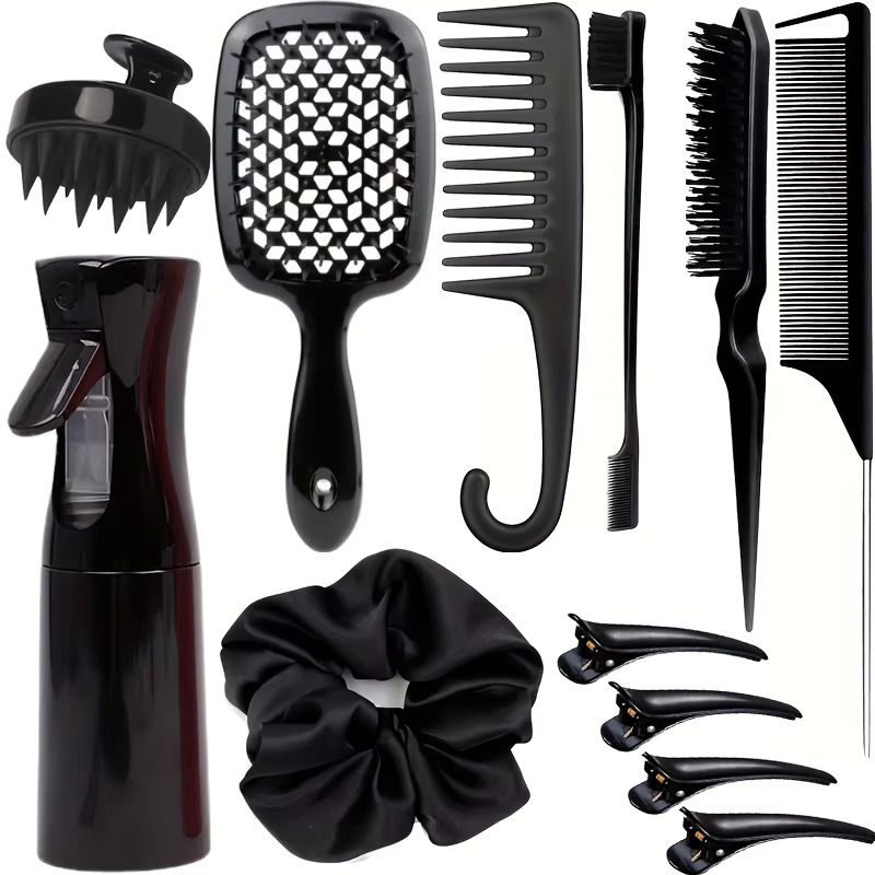 12PCS Hair Comb Set Hair Brush Hairdressing Comb Hair Styling Comb Set Curly Hair Accessories Hairpin Hair Band Wide Tooth Comb Detangling Teasing Combs Edge Rat Tail Brushes Scalp Massager Spray Bott
