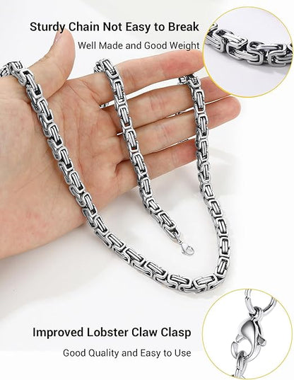 Aesthetic silver chain man chunky necklace or bracelet Byzantine Link chain for man rapper hip hop chain necklace stainless steel no fade necklace chain accessory jewelry for men