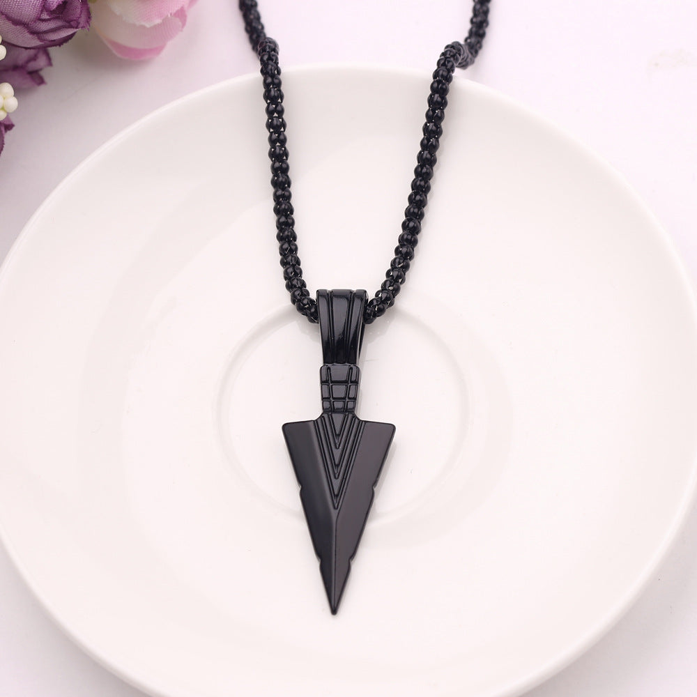 Men's Design Matte Black Long Necklace With Arrow Pendant Jewelry Chain Hip Hop Jewellery One Size Black Long Necklace Men's Fashion Brand Versatile Sweater Chain Women's Hip-hop Pendant Small crowd