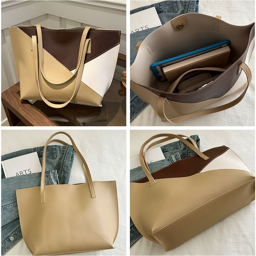 2 In 1 Ladies Handbags Pouch Bags Set Large Capacity Tote Bag Small Bag PU synthetic leather Color-Block Bag