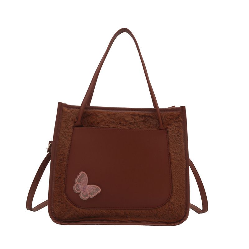 Tote Bags shoulder bag Butterfly decorative Mariposa Tote PU leather with Fluffy bag