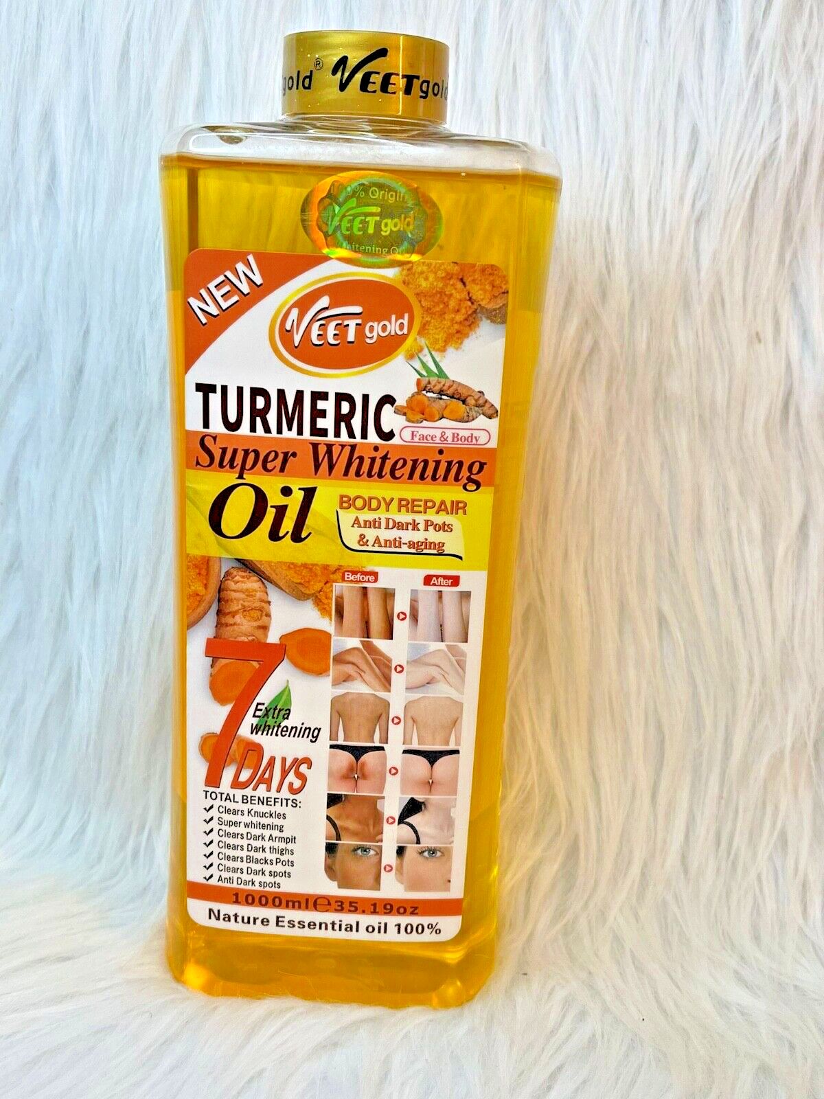 Veetgold Turmeric Body Lotion 1000ml + 200ml Super Whitening Skin Repair Anti-Aging Removes Wrinkles Dark Spots & Smooths Clears Knuckles Super Whitening Clears Dark Armpits Clears Dark Spots
