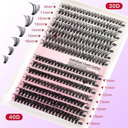 Lash Extension Kit DIY 280pcs Lash Clusters Eyelash Extension Kit, 9-16mm 30D 40D Individual Lashes Kit with Lash Bond and Seal, Lash Tweezers for Self Use (30D&40D, 0.07D, 9-16mm, Kit)