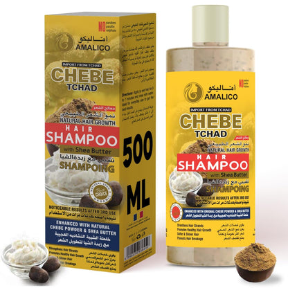 Amalico Chebe Shampoo with Chebe Powder and Shea Butter 500ml (16.9 OZ) Hair Shampoo for Hair Growth and Anti-dandruff Shampoo Anti itch Scalp Shampoo