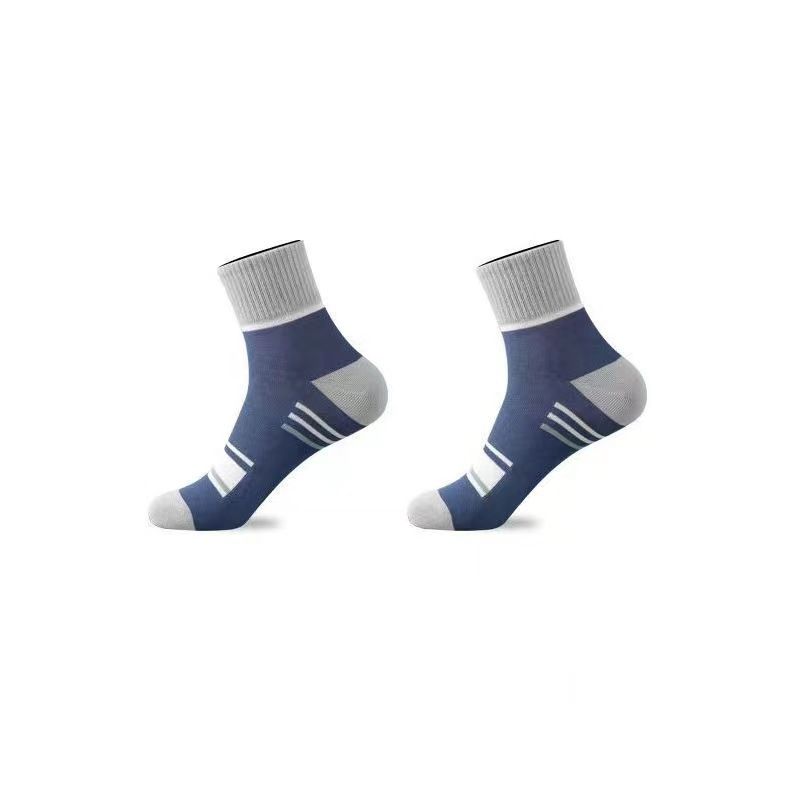 5PCS Men's autumn and winter socks with color blocking stripes, sweat absorbing, breathable, and odor proof midsole socks, simple and versatile