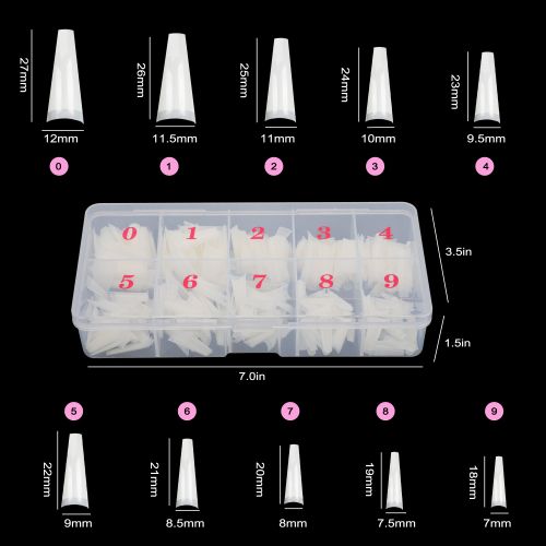 500pcs Half Cover Coffin Nail Tips, 10 Sizes Acrylic Ballerina Nail Tips with Box, White