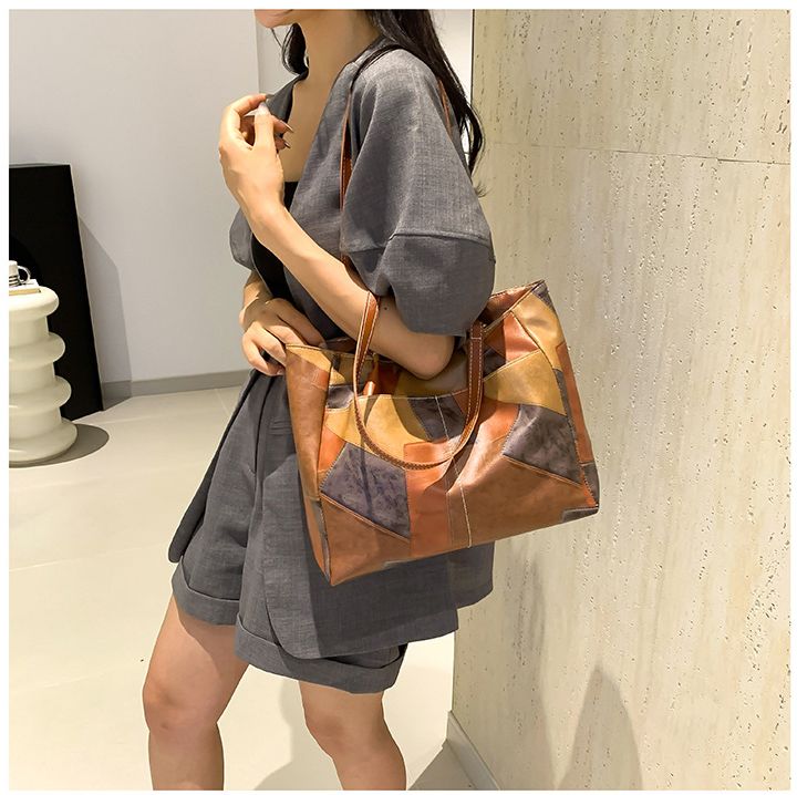 New Arrivals PU splicing Women's Bags Tote Bags handbags Trendy Shoulder Bag