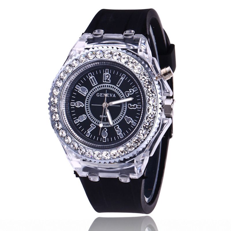 Glow-in-the-dark Watches For Men And Women Personality Rhinestone Led Fashion Male And Female Wrist Watch Student Couple Jelly Quartz Watch