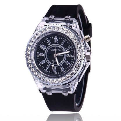 Glow-in-the-dark Watches For Men And Women Personality Rhinestone Led Fashion Male And Female Wrist Watch Student Couple Jelly Quartz Watch