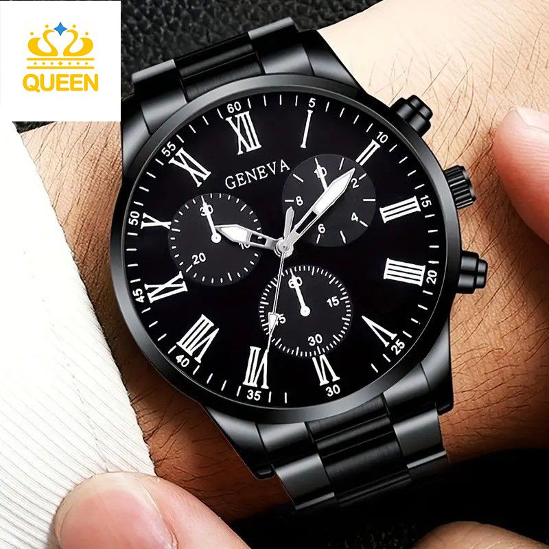 Men's Steel Watch Business Casual Quartz Imitation three eyes Watches Roman Scale Watch A handy accessory for elite men