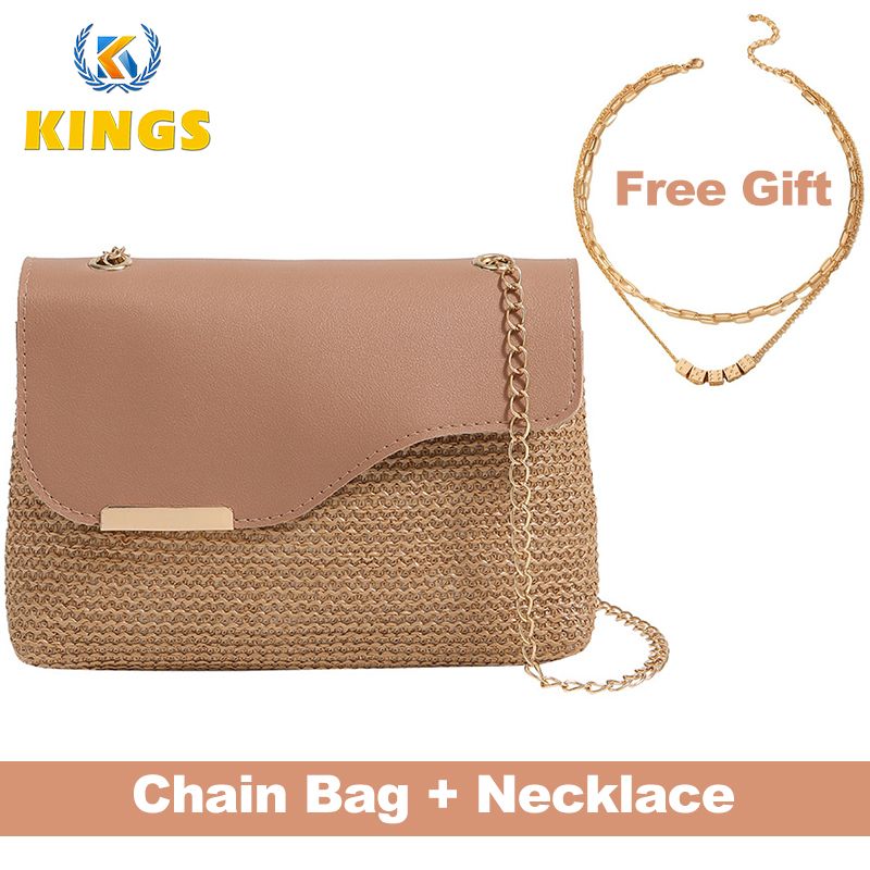 Women Small Cross-body Bag Ladies Chain Bag Phone Bag Clutch Mini Straw Sling Bag (Necklace free gift)