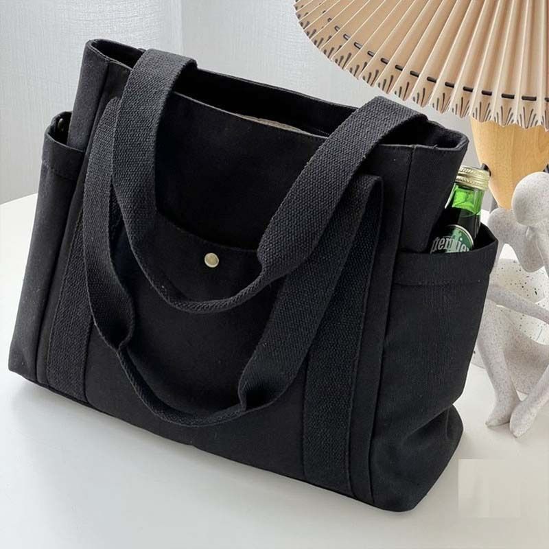 Preppy Style Shoulder Bag Unisex Large Capacity HandBag Casual Versatile Solid Canvas Bag Student Commuting Zipper Square Bag