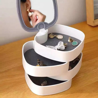 Four-layer Rotating Jewelry Box with Makeup Mirror Desktop Earrings Earrings Ring Jewelry Storage Box Tray Gifts Sales